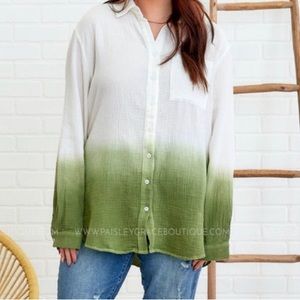 NWOT White Birch Green Ombré 100% Cotton Shirt, size 3x